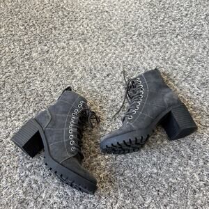 Dolce Vita Nigel Charcoal Grey Suede Lace-Up Boots Size 5 Block Heel Hiker